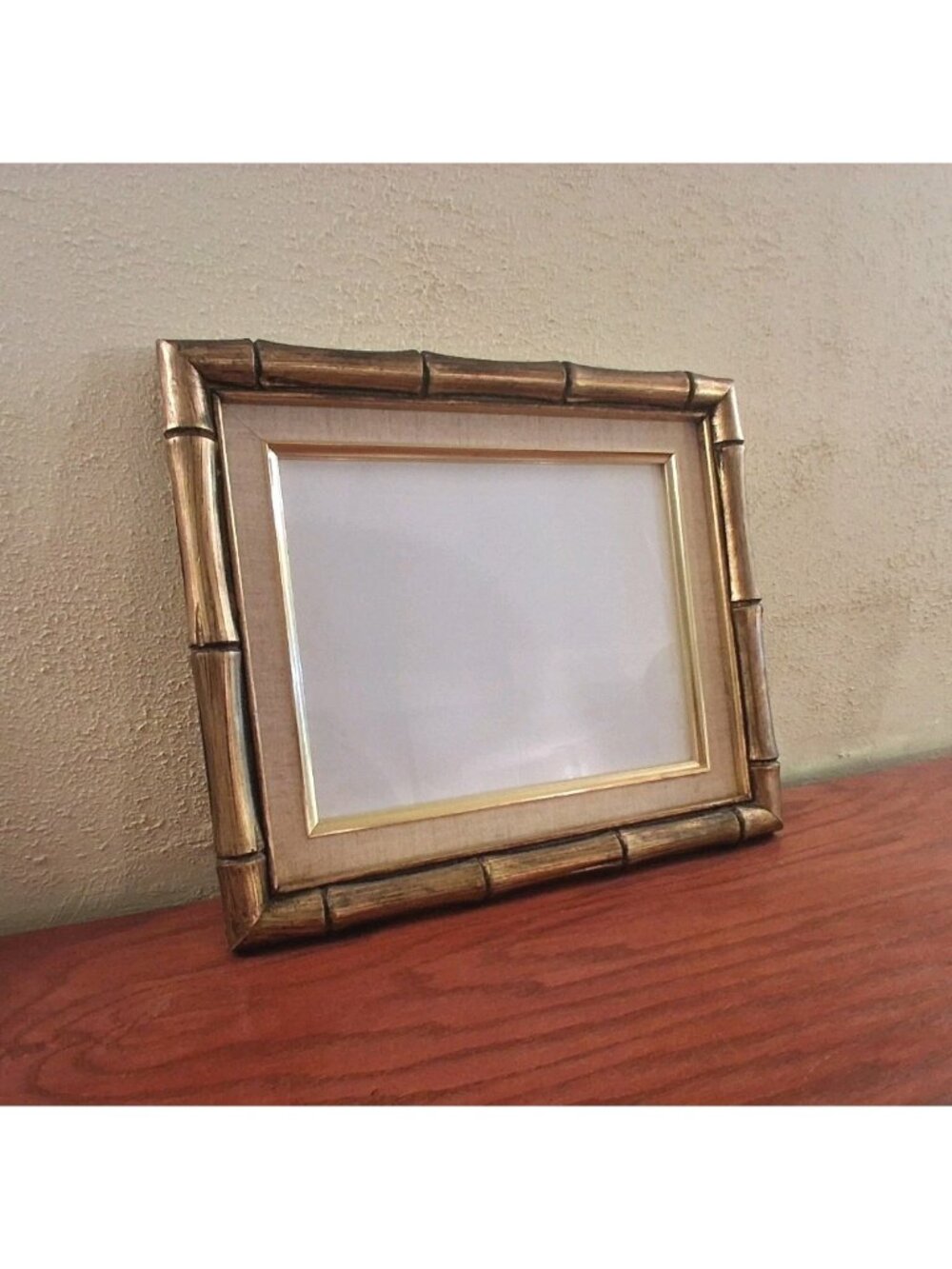 Bamboo Style Photo Picture Frame Gold Gilt Wood Glass 13x11 Vtg For 8x10 Art Sz